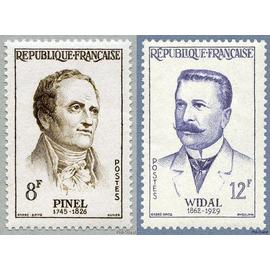 france 1958 grands médecins, très beaux timbres neufs** luxe yvert 1142 pinel, précurseur de la psychiatrie et 1143 widal, bactériologiste.