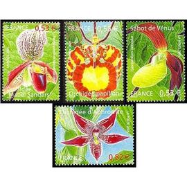 france 2005, très belle série complète neuve** luxe orchidées, timbres yvert 3763 3764 3765 3766, mabel sanders, orchidées papillon et d