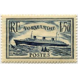 france 1935, très beau timbre neuf** luxe yvert 299, Paquebot "Normandie", 1,50frs., bleu nuit.