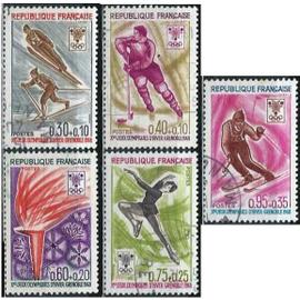 france 1968, belle série complète jeux olympiques de Grenoble, yvert 1543 saut à ski et fond 1544 hockey 1545 flamme 1546 patinage 1547 slalom, oblitérés, TBE