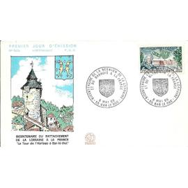 france 1966, très belle enveloppe 1er jour FDC 563a, timbre 1483, bicentenaire du rattachement de la lorraine et du barrois à la france, belle illustration relief - tour de l