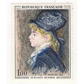 france 1968, très beau timbre neuf** luxe yvert 1570, tableau de auguste renoir, "jeune fille au chapeau bleu". -