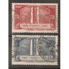 316 - 317 (1936) Vimy Rouge et Bleu oblitérés (cote 12,3e) (8029)