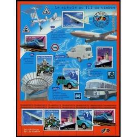 Transports (le siècle au fil du timbre) Concorde, mobylette, le France, 2 CV, TGV bloc feuillet 47 année 2002 n° 3471 3472 3473 3474 3475 yvert et tellier luxe