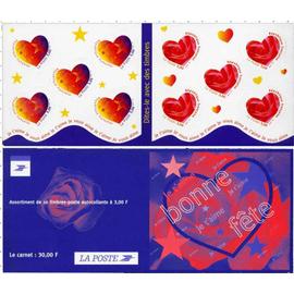 france 1999, très belle bande carnet neuve** luxe yvert 3221A, dites le avec des timbres, pour la saint valentin, 10 timbres auto-adhésifs coeurs - je t