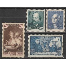 Lot de 4 timbres France 1939 à 1943 neuf** n° 446, 545, 581, 583