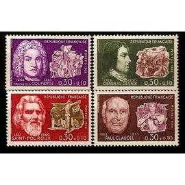 france 1968, très belle série complète neuve** luxe célébrités, timbres yvert 1550 couperin, 1551 général desaix, 1552 saint pol-roux, 1553 paul claudel. -