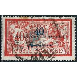 maroc, protectorat français 1914 / 1921, beau timbre yvert 48, type merson 40c. rouge et vert avec double surcharge, oblitéré, dentelure moyenne, petit prix.