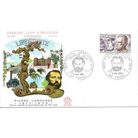 france 1968, belle enveloppe 1er jour FDC 639, timbre yvert 1560, pierre larousse, fondateur du dictionnaire éponyme.