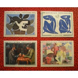 Lot de 4 timbres neufs sur charnière ou avec trace - Tableaux de peintres modernes - France - Année 1961 - Y&T n°1319, 1320, 1321 et 1322