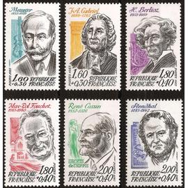 france 1983, très belle série neuve** luxe célébrités, timbres yvert 2279 à 2284 A. Messager, H. Berlioz, J. A. Gabriel, M. P. Fouchet, R. Cassin, M. H. Bayle dit Stendhal.