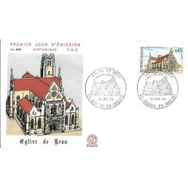 france 1969, très belle enveloppe 1er jour FDC 664, timbre yvert 1582, église de brou à bourg en bresse.