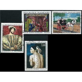 france 1967, belle série complète tableaux, timbres yvert 1517 henri rousseau, 1518 jean clouet, françois 1er, 1530 ingres, la baigneuse, 1531 vitrail de l