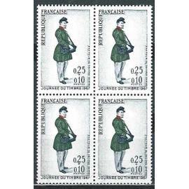 france 1967, très beau bloc 4 timbres neufs** luxe yvert 1516, journée du timbre, facteur du second empire.