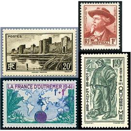 france 1941, très beaux timbres neufs** luxe yvert 495 frédéric mistral, 501 remparts d