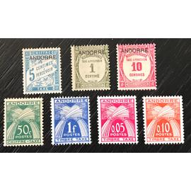 lot de 7 timbres taxes Andorre Français y&t n° 1,9,10,23,33,42et 43