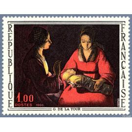 france 1966, très beau timbre neuf** luxe yvert 1479, tableau de Georges de La Tour, «Le nouveau-né».