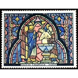 france 1966, très beau timbre neuf** luxe yvert 1492, vitrail de la sainte chapelle à paris.