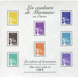 Les couleurs de Marianne en euros bloc feuillet 44 année 2002 n° 3443 3444 3445 3446 3447 3449 3455 3457 yvert et tellier luxe (Marianne de Luquet)