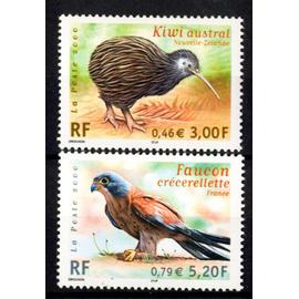 Faune en voie de disparition : kiwi austral et faucon la paire émission commune France/Nouvelle Zélande année 2000 n° 3360 3361 yvert et tellier luxe