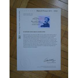 Encart avec timbre Marcel Proust + oblitération 1er jour