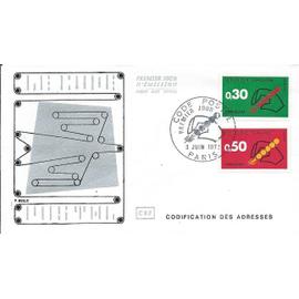 france 1972, belle enveloppe 1er jour, timbres yvert 1719 et 1720, le code postal, la codification des adresses.