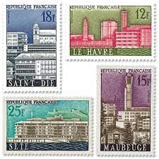 Villes reconstruites : Le Havre, Maubeuge, Saint-Dié, Sète série complète année 1958 n° 1152 1153 1154 1155 yvert et tellier lue