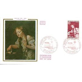 france 1971, très belle enveloppe 1er jour, timbre 1701, au profit de la croix rouge, oeuvre de greuze, "l