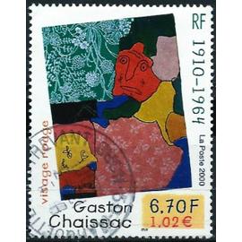 France 2000, Beau Timbre Yvert 3350, tableau De Gaston Chaissac, "Visage Rouge", Oblitéré, Tbe.