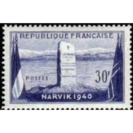 12ème anniversaire de la bataille de Narvik (Norvège) : monument aux soldats et marins français année 1952 n° 922 yvert et tellier luxe