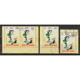 france, 2001, fête du timbre (gaston lagaffe), n°3370a + 3371 + la paire P3371a, oblitérés.