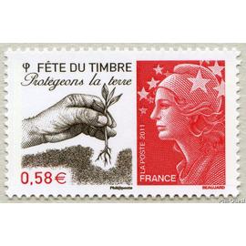 france 2011, très beau timbre neuf** luxe yvert 4534, fête du timbre, protégeons la terre, et marianne de beaujard.