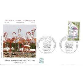 france 1970, belle enveloppe 1er jour FDC 712, timbre yvert 1634, annexe européenne de la nature, le flamant rose.