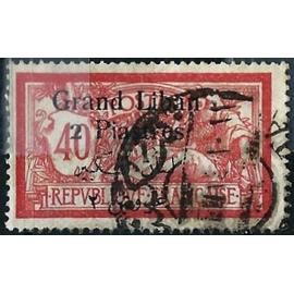 grand liban, sous adm. française 1924 / 1925, beau timbre yvert 31, type merson 40c. rouge et bleu vert avec surchargé bilingue, oblitéré, TBE.