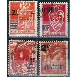 algérie, département français 1939 / 1946, beaux timbres yvert 158 rue de la kasbah, 197 blason d