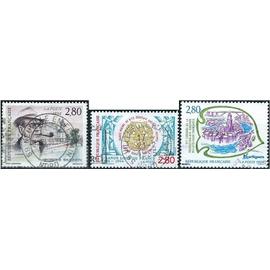 France 1994, beaux timbres yvert 2885 congrès philatélique à Martigues, 2911 Georges Simenon et 2912 grande loge maçonnique de France, oblitérés, TBE.