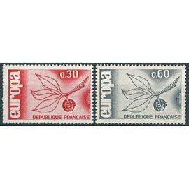 france 1965, très belle paire europa neuve** luxe, timbres yvert 1455 & 1456, rameau d