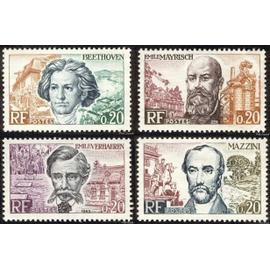france 1963, très beaux timbres neufs** luxe yvert 1382, 1383 1384 et 1385, grands hommes de la CEE, ludvig van beethoven, émile verhaeren mazzini et émile mayrisch.