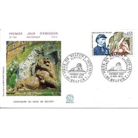 France 1970, belle enveloppe 1er jour FDC 740, centenaire du siège de Belfort, timbre yvert 1660 colonel Denfert Rochereau et statue du lion.