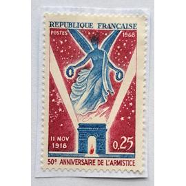 Timbre commémoratif 50e anniversaire armistice 11 novembre 1918, France, 1968, numéro Yvert & Tellier 1576
