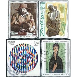 france 1980, beaux timbres tableaux, yvert 2074 zadkine, femme à l