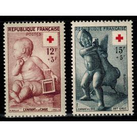 au profit de la croix rouge : sculptures de Pigalle et grecque la paire année 1955 n° 1048 1049 yvert et tellier luxe
