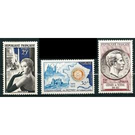France 1955, très beaux timbres neufs** luxe yvert 1009 50 ans du rotary, 1020 Productions de luxe : La ganterie et la place de la Concorde, 1043 Gérard de Nerval.
