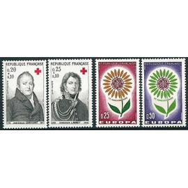 france 1964, très beaux timbres neufs** luxe yvert 1430 et 1431, paire europa 5ème anniversaire, et 1433 1434, paire croix rouge, jean nicolas corvisart et dominique larrey.
