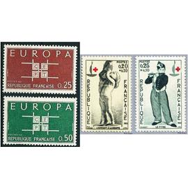 France 1963 - très belles paires europa neuves** luxe, timbres Yvert 1396 - 1397 et croix rouge, yvert 1400 l