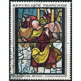 france 1963, beau timbre yvert 1377, vitrail de l