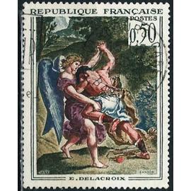 france 1963, beau timbre yvert 1376, oeuvre de Delacroix, "lutte de Jacob avec l