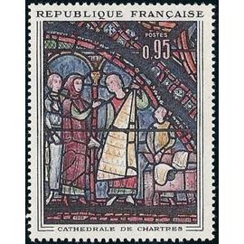 france 1963, très beau timbre neuf** luxe yvert 1399 "Les marchands de fourrures", vitrail de la cathédrale de Chartres.
