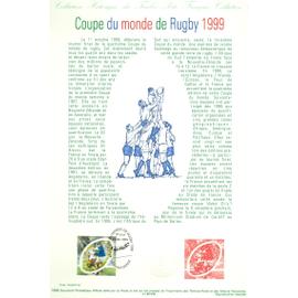 Collection Historique du Timbre Poste Français (Documents Officiels) 21 x 29.7 cm avec oblitération 1er jour : coupe monde rugby 1999 - sport