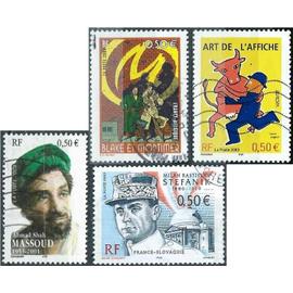 france 2003 / 2004, beaux timbres yvert 3554 émission avec la slovaquie, milan stefanik, 3556 europa, art de l